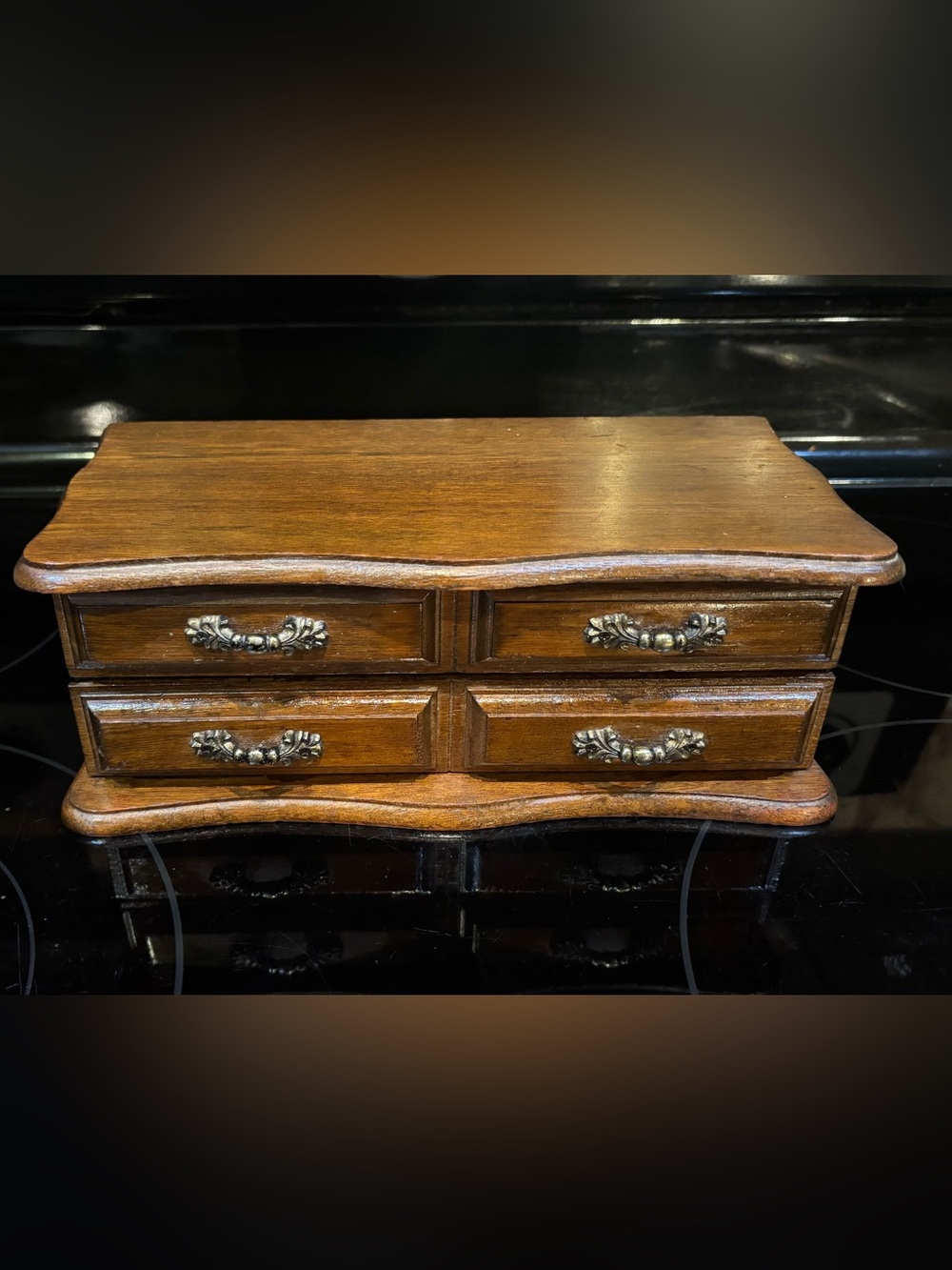 Vintage Wooden Jewelry Box 4 Drawer Hinged Top Felt Lined Jewelry Organizer